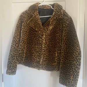 Faux leopard fur coat